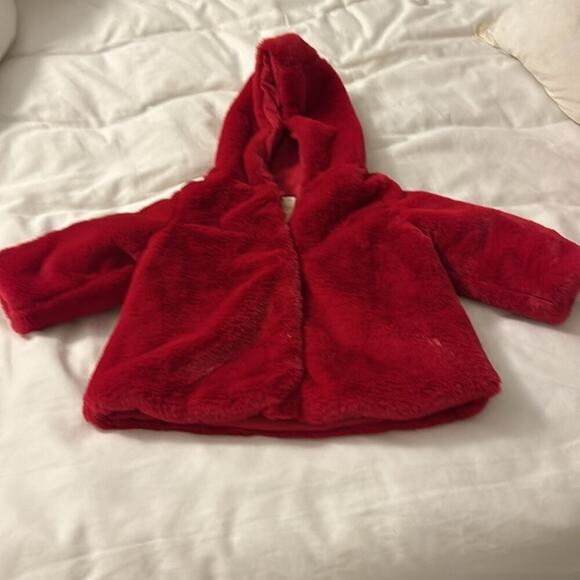 First impressions brand red faux fur coat size 6-9 months EUC - Picture 6 of 10